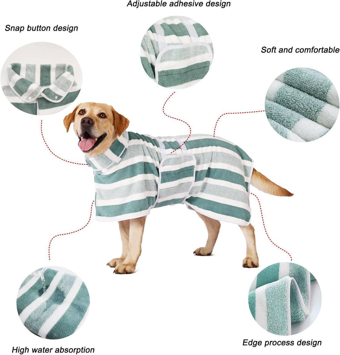 Dog Bathrobe, Quick-Dry Striped Drying Robe (Red, S)