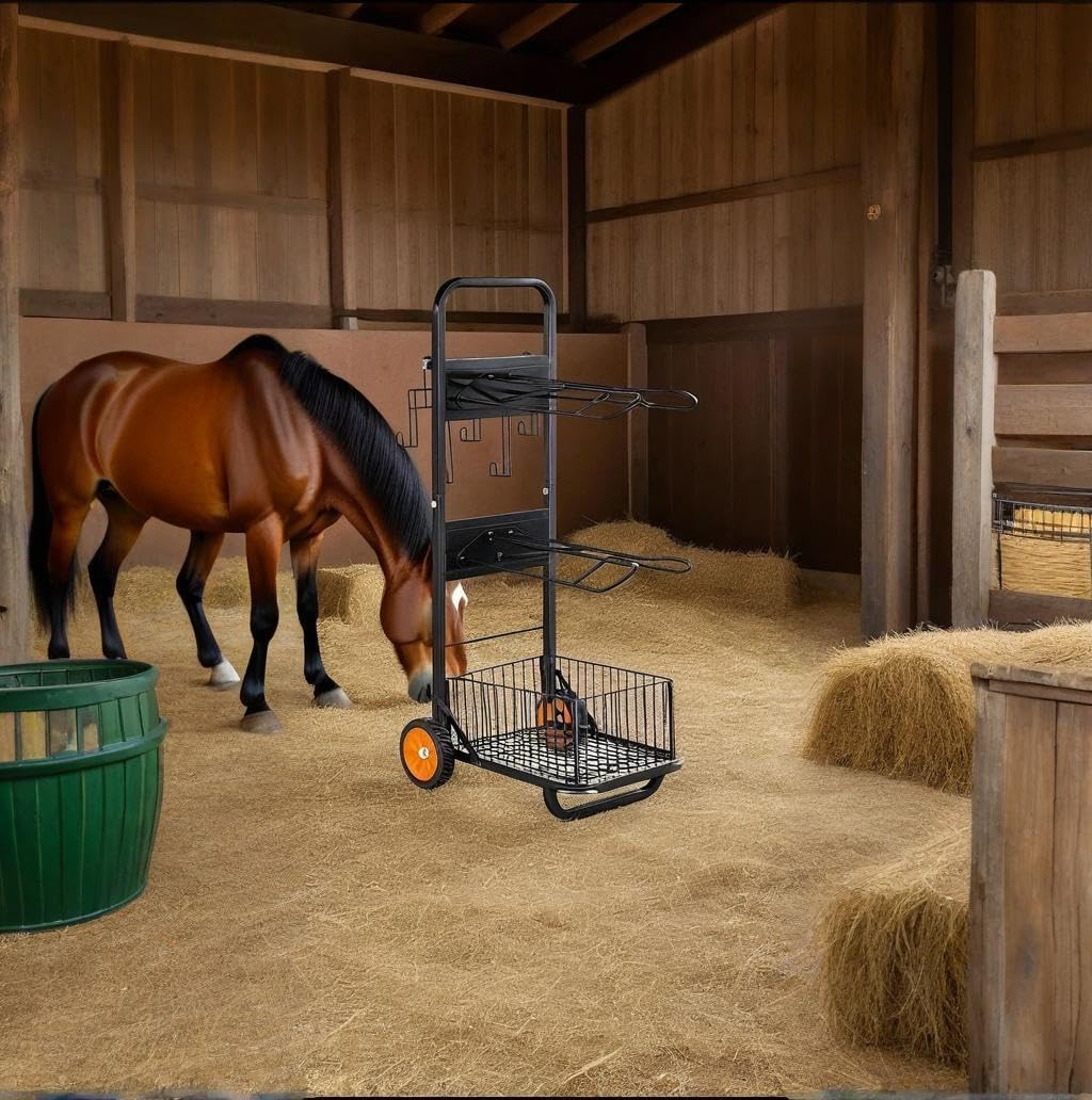 Rolling Horse Saddle Rack Cart Foldable Saddle Pad Rack Stand 3 Tier