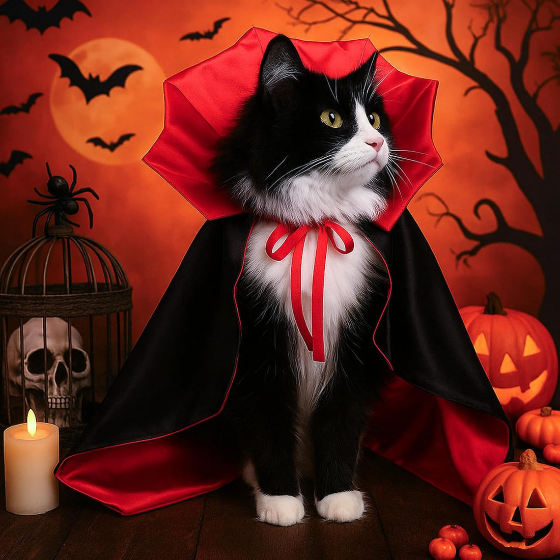 Halloween Vampire Cloak Costume,Stand-Collar Pet Cape Accessories