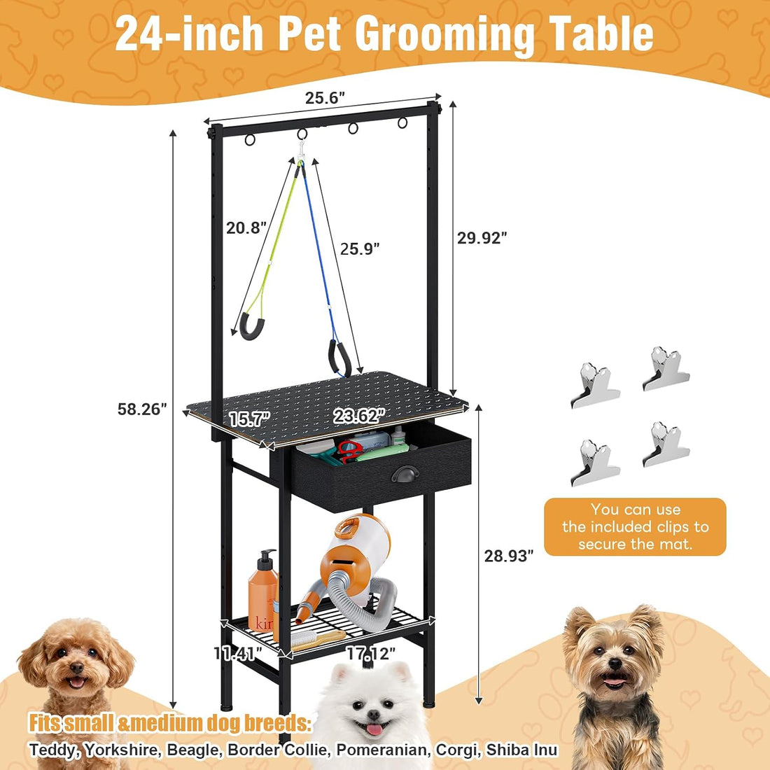 Cutogxon 24" Adjustable Small Dog Grooming Table with Drawers