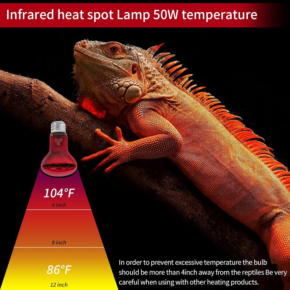 Infrared Reptile Heat Lamp Bulbs,2 PCS 50W Reptiles & Amphibians