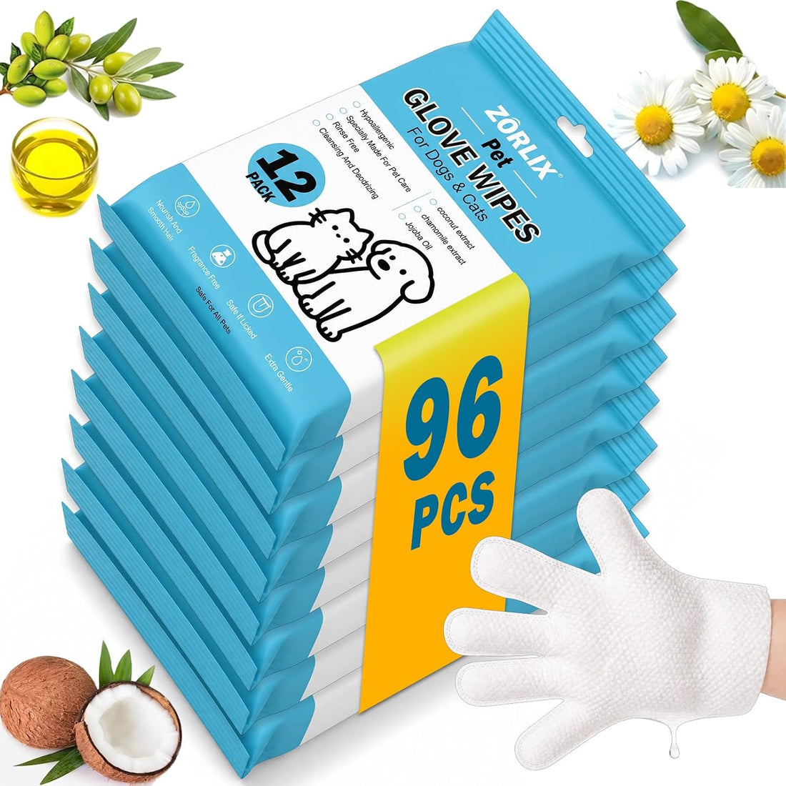 36Pcs Hypoallergenic Pet Glove Wipes for Dogs & Cats
