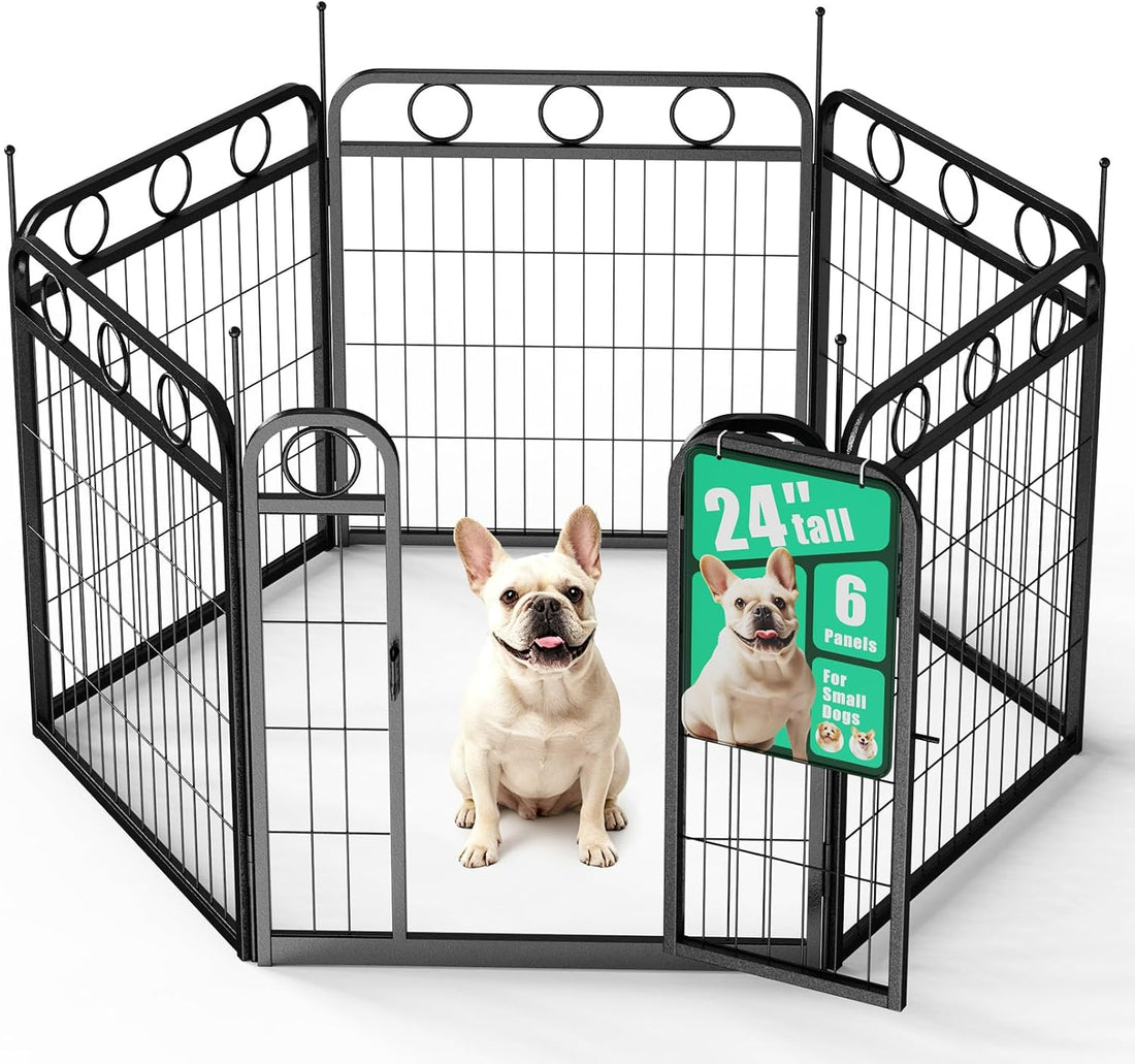 Dog Playpen Indoor Outdoor, 24 Inch 6 Panel Metal Dog Pen with Door