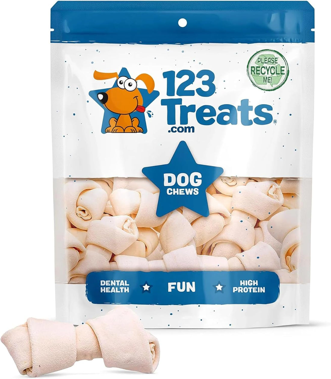 123 Treats | Dog Rawhide Bones Chews 3-4" Premium Rawhide Dog Bones