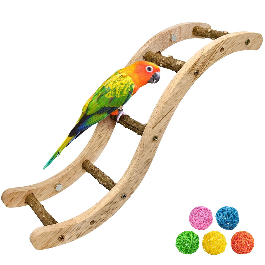 Hamiledyi Nature Wooden Bird Ladder Pet Parrots Climb Bridge Exercise