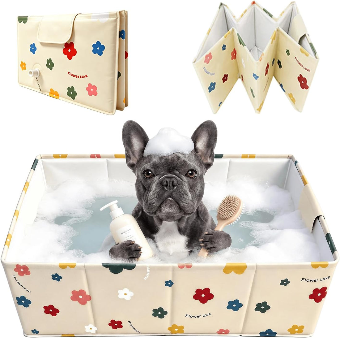 CHEERON Collapsible Dog Bathtub Non-Slip Pet Bath Tub Puppy Wash