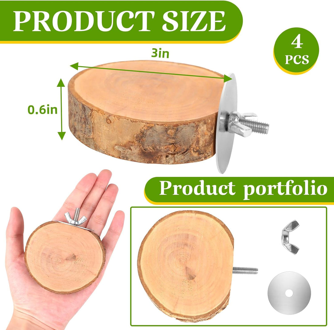 4 Pcs Natural Apple Wood Round Bird Perch Platform for Cage