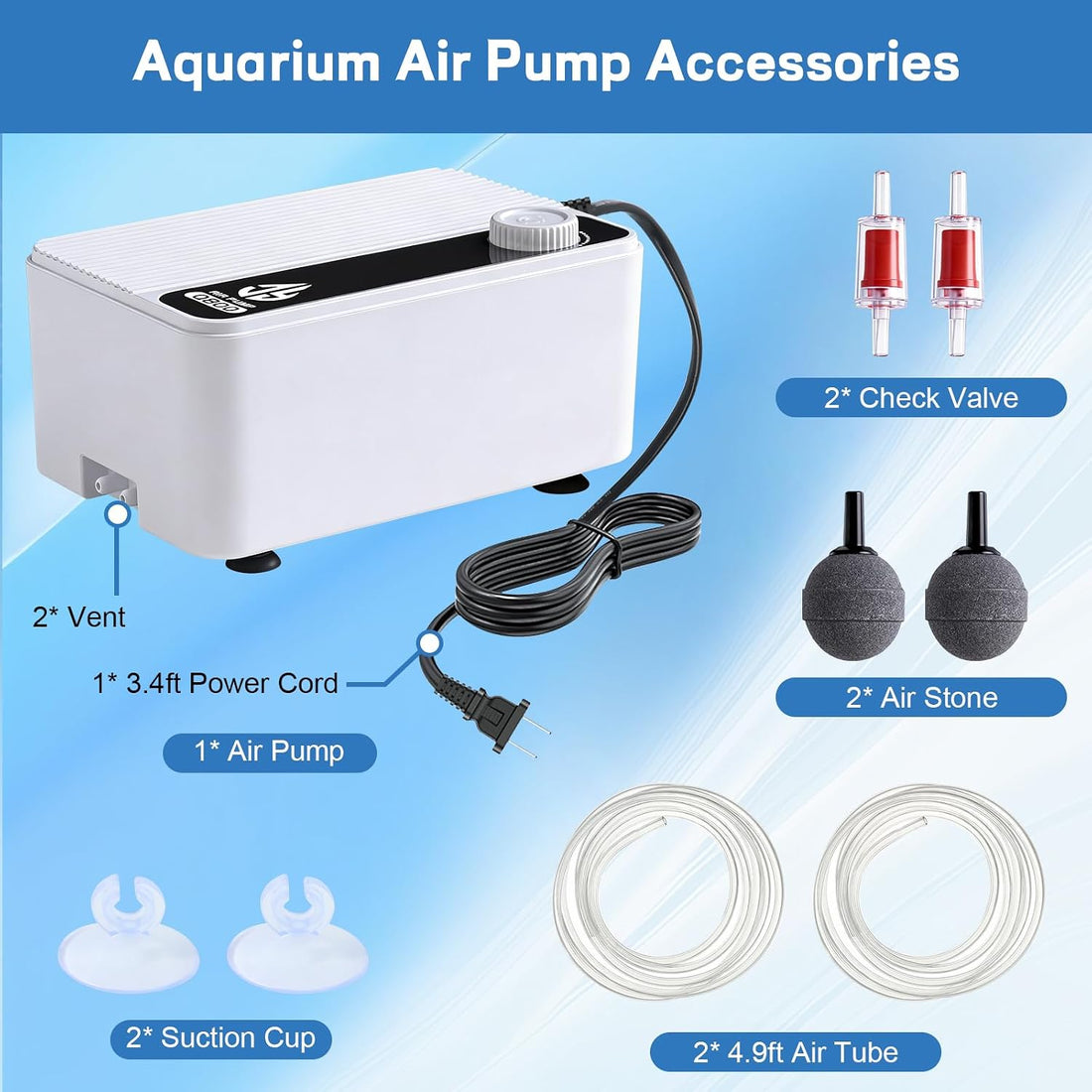 Aquarium Air Pump, Quiet Powerful Fish Tank Air Pump