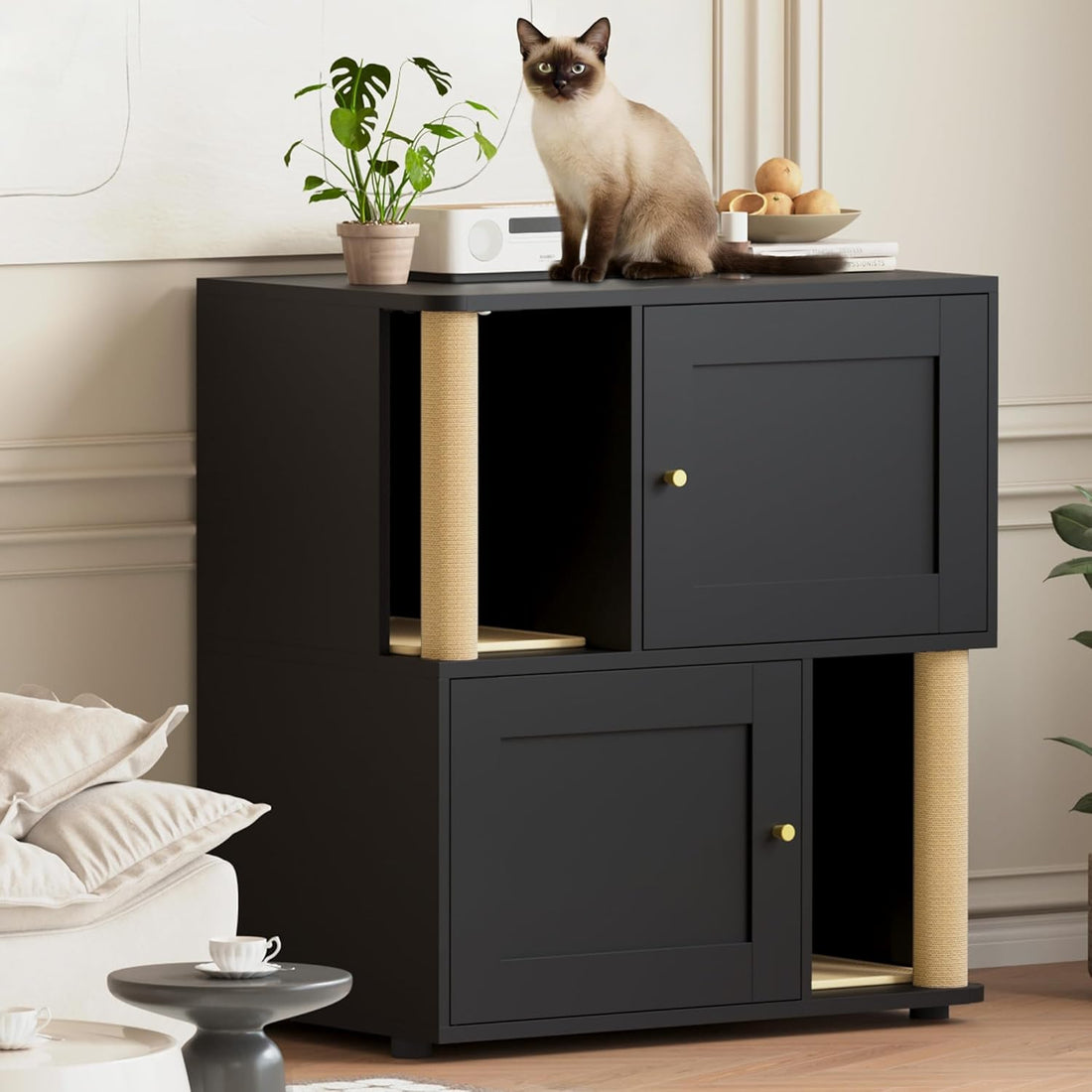 Double Cat Litter Box Enclosure, Litter Box Cabinet for 2 Cats