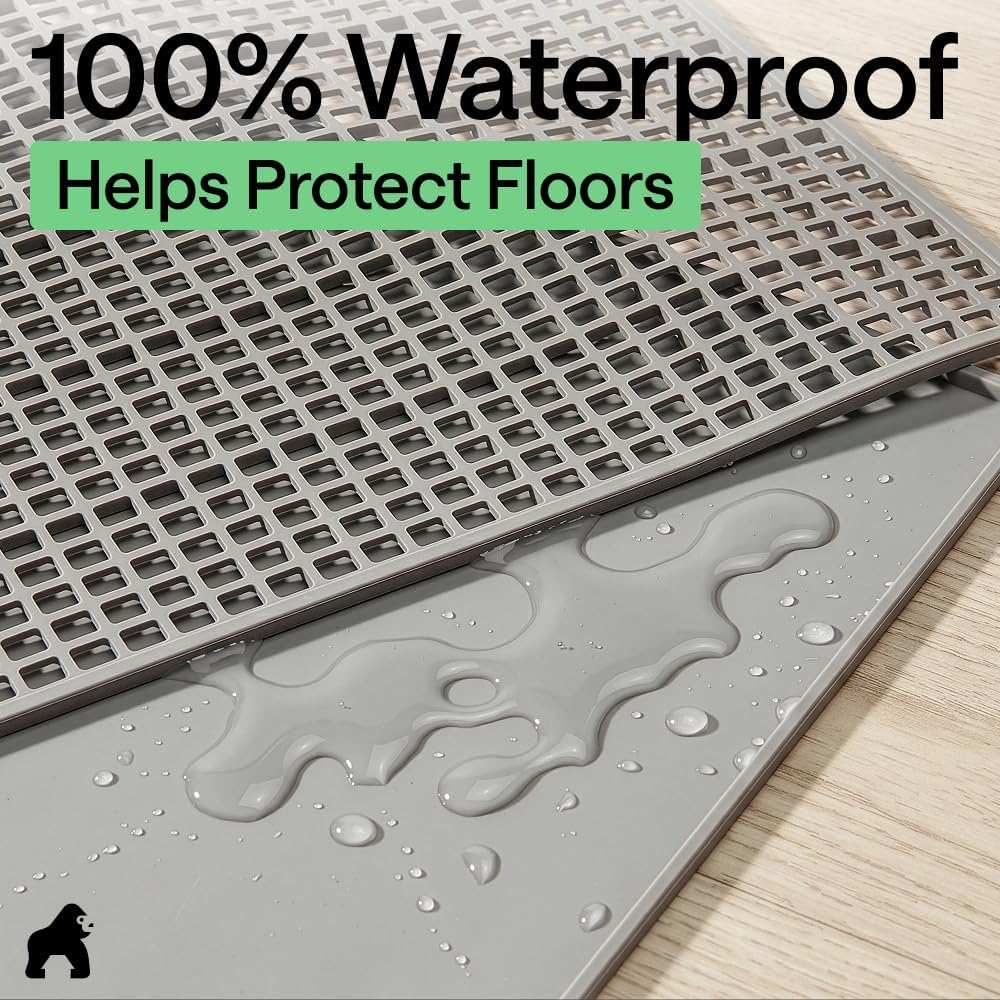 GORILLA GRIP Cat Litter Mat, Dual Layer Silicone Tray, 24x15