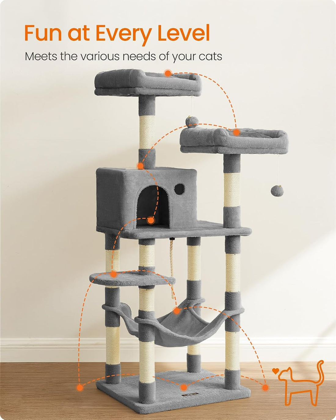 Feandrea Cat Tree, 56.3-Inch Cat Tower
