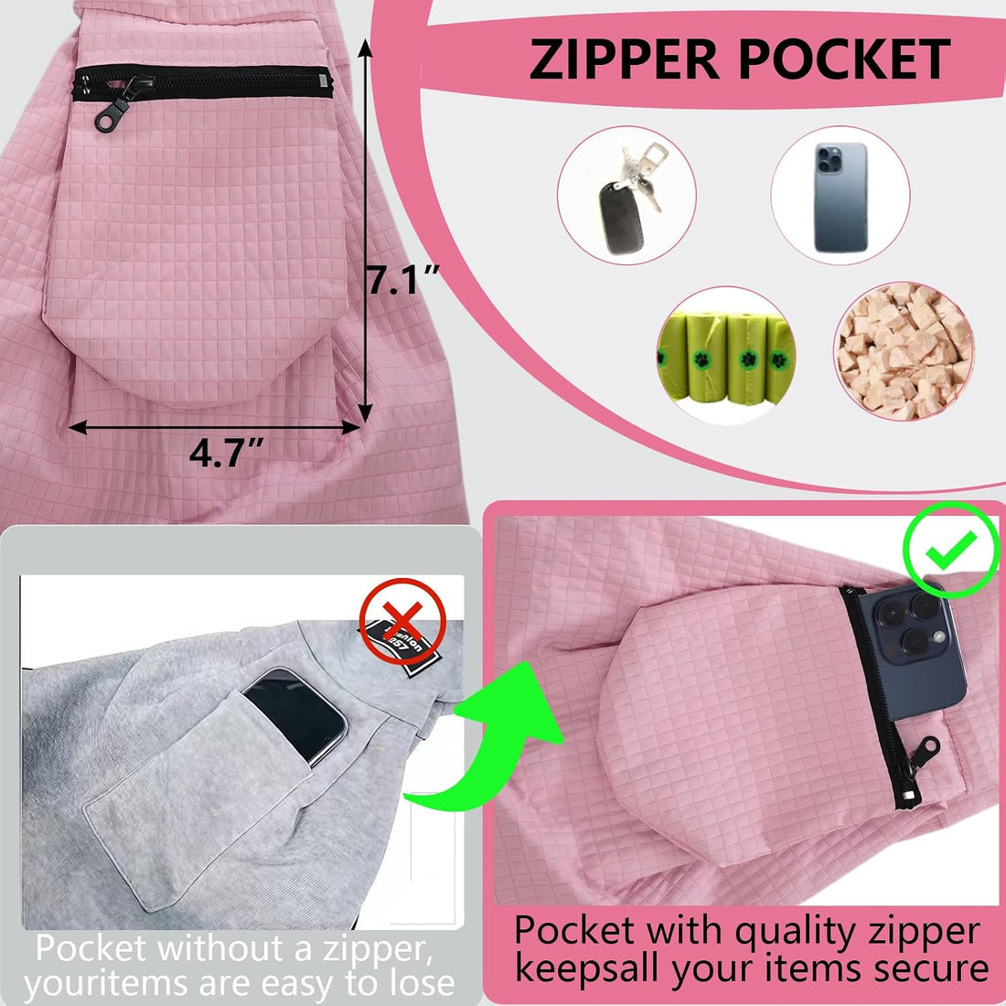 Dog Sling Water-Resistant Fabric for Small Dogs Cats 3-12 lbs