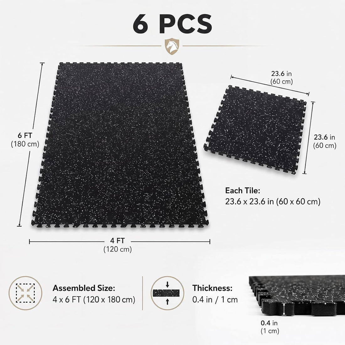 Dilunave 6 Pack Horse Stall Mats, 4 x 6 ft Rubber Interlocking