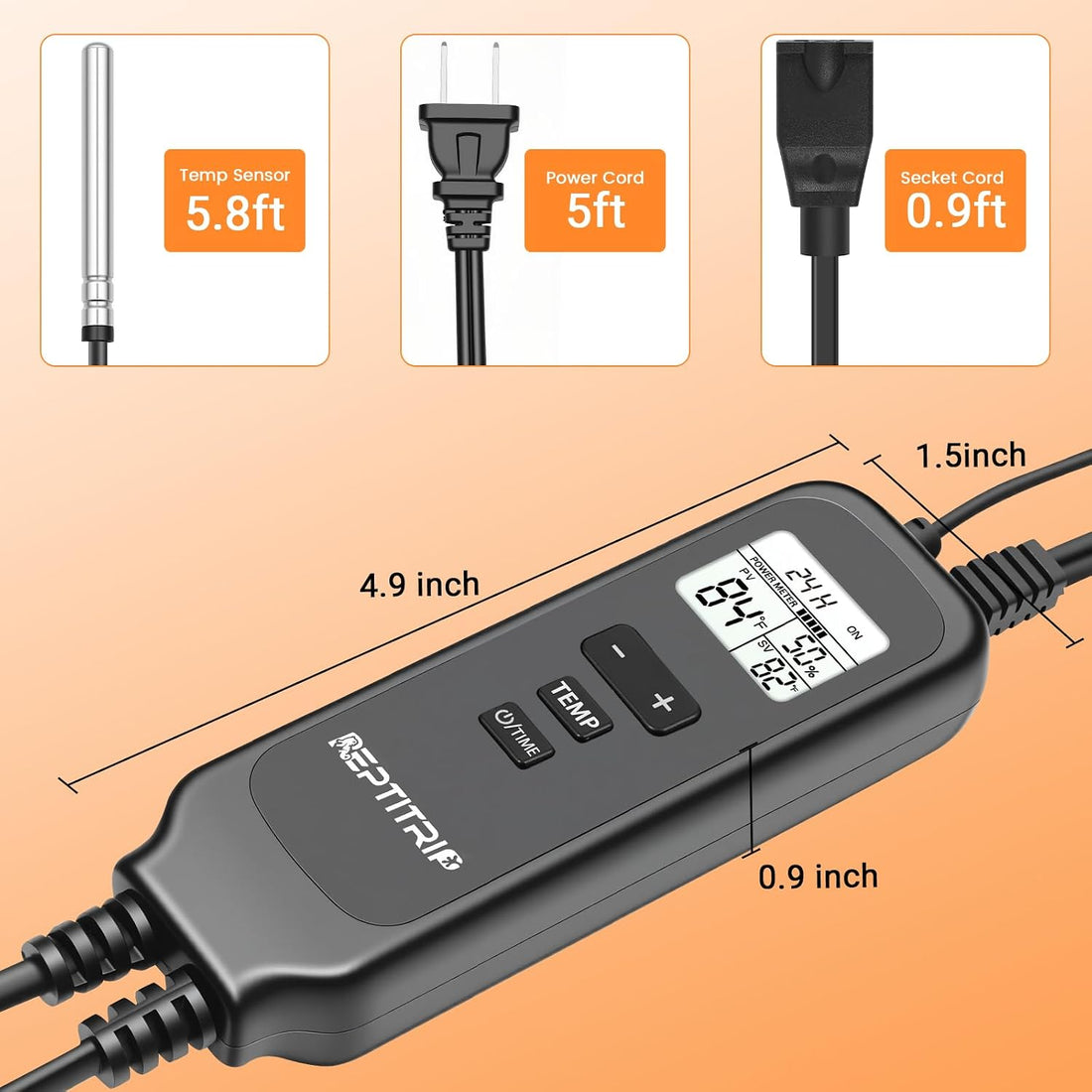 2 in 1 Reptile Dimming Thermostat with 2 Socket for Timer & Heating