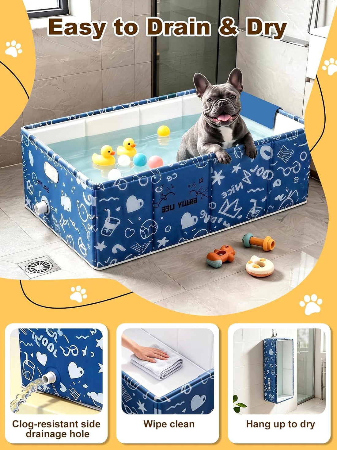 CHEERON Collapsible Dog Bathtub Non-Slip Pet Bath Tub Puppy Wash