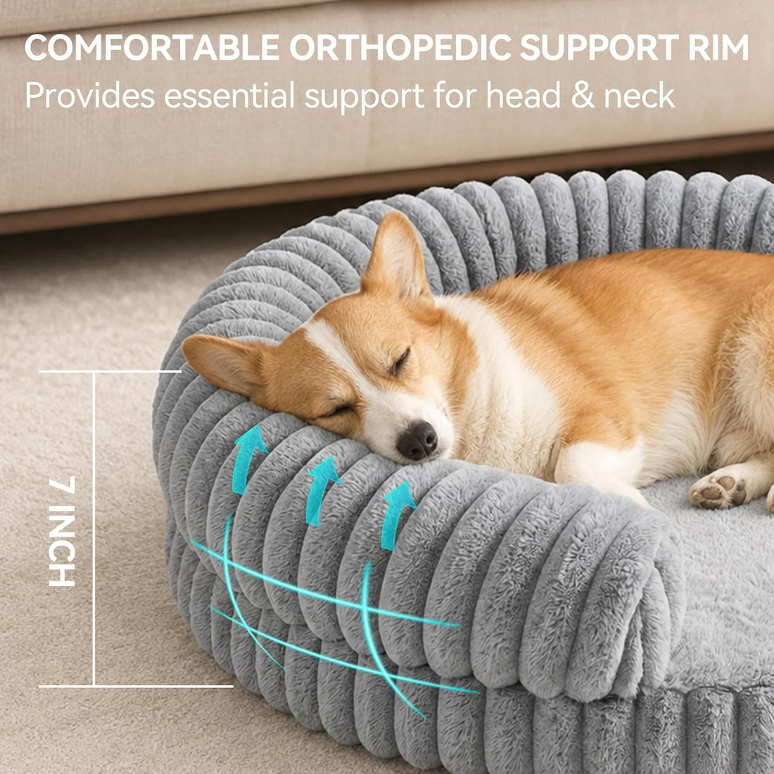 Luxury Donut Dog Bed, Fluffy Orthopedic Dog Couch Washable Round Pet