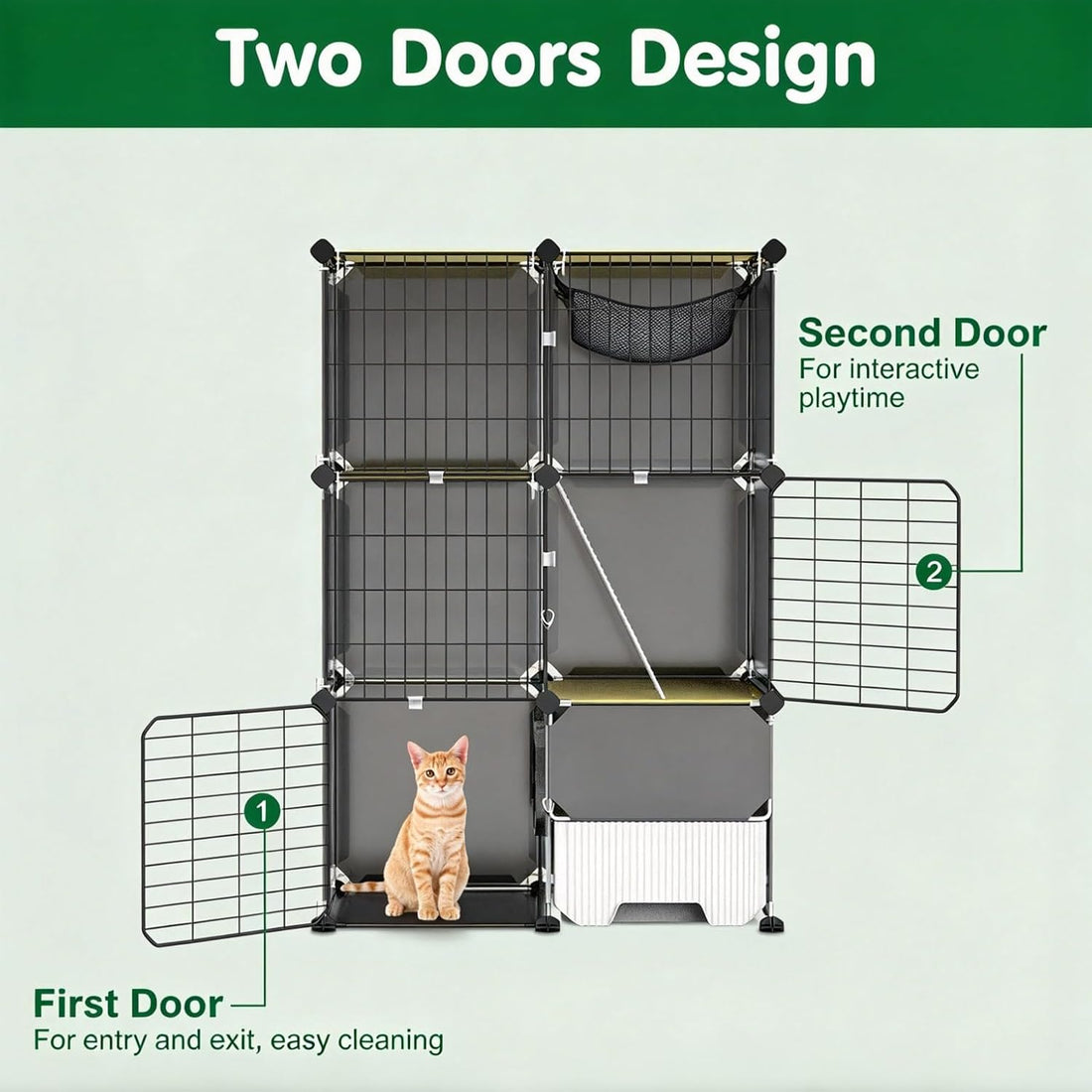 Cat Cage with Litter Box Hammock Ladders