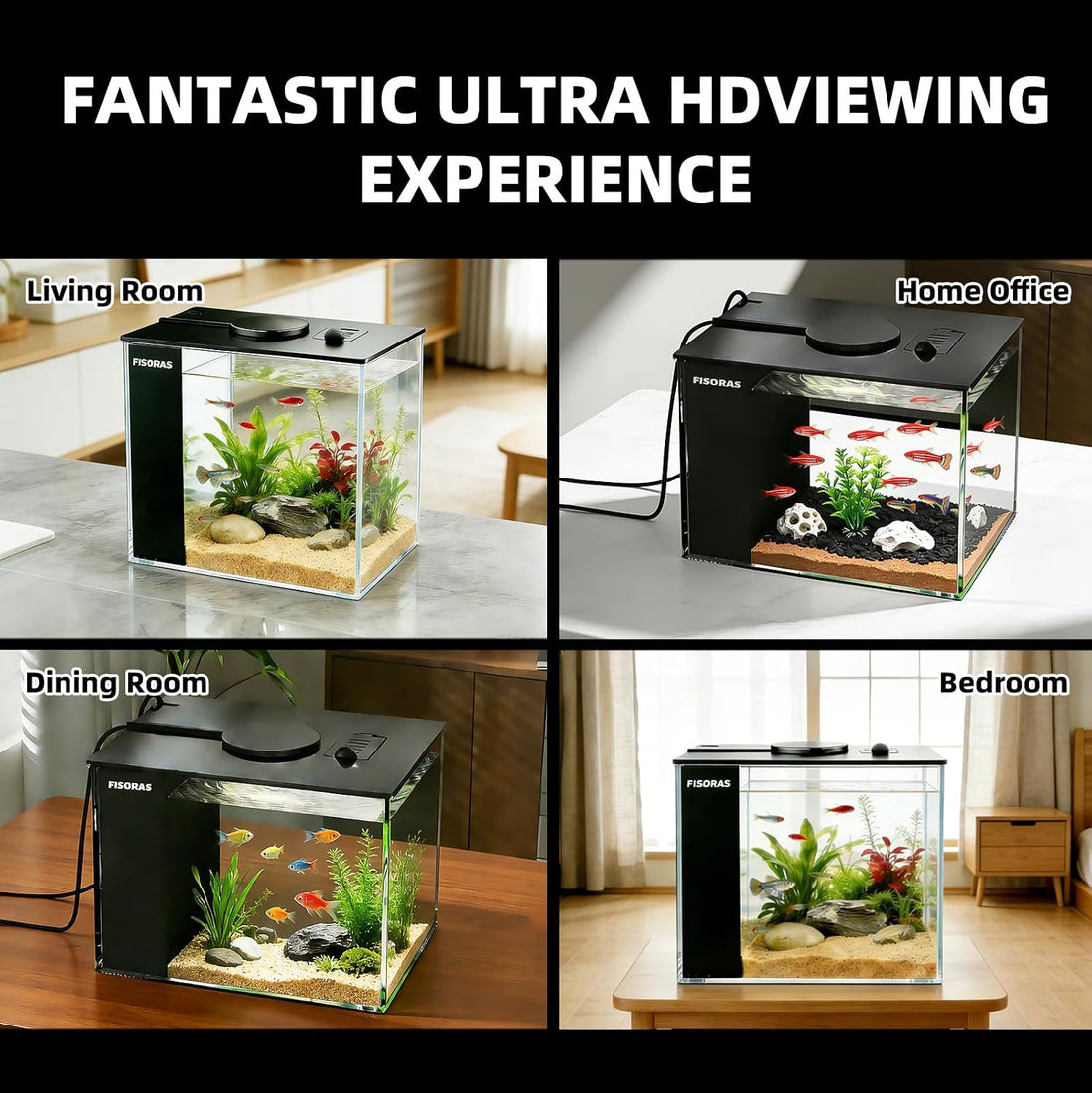 1Gal (3.7L) Small Aquarium Kit with Water Filter Pump and LED Light