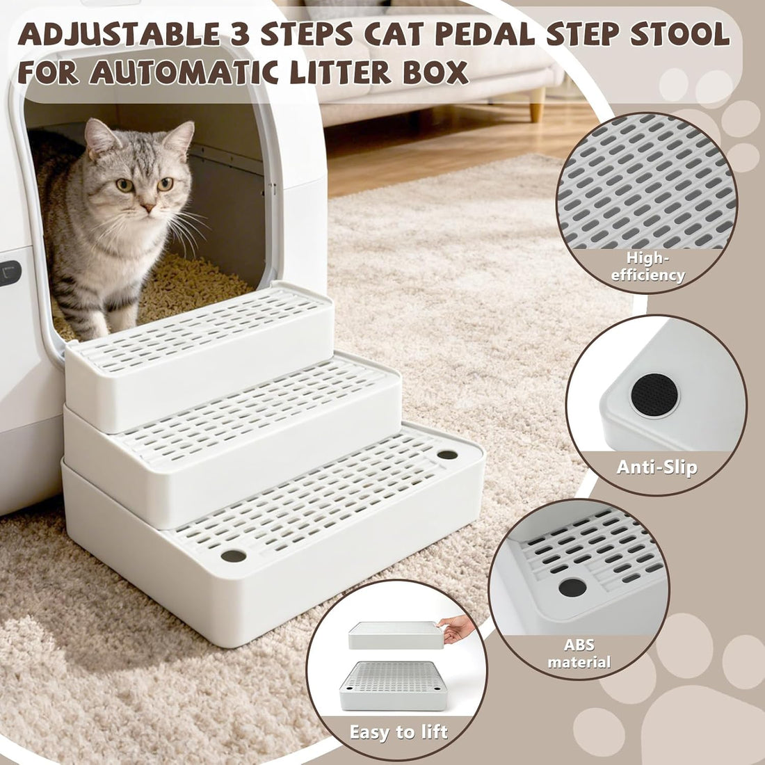 Adjustable 3-Step Cat Ramp for Litter Box, Litter Trapper