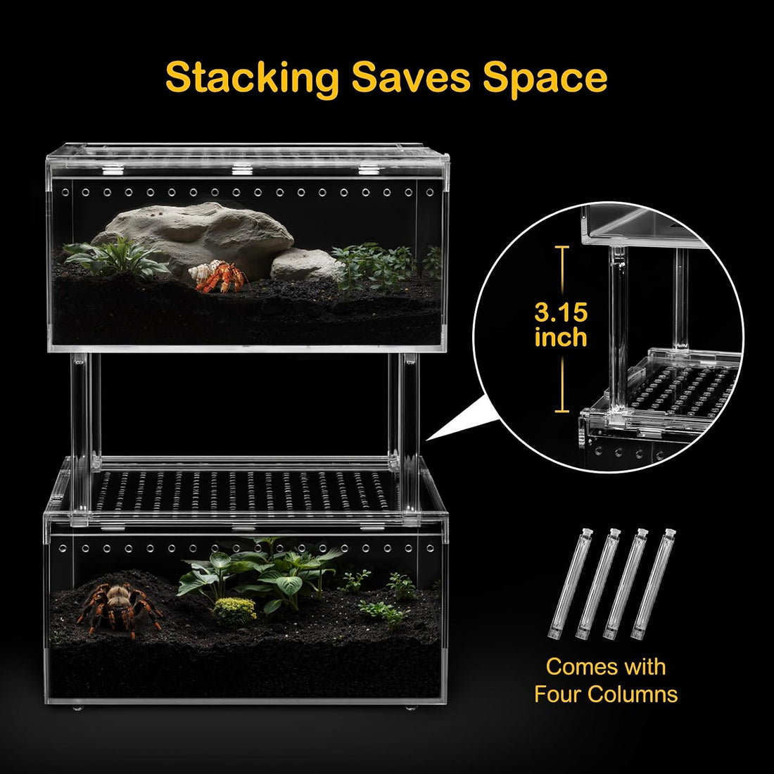 Large Reptile Tank PC Starter Kit, Magnetic Lid Tarantula Enclosure
