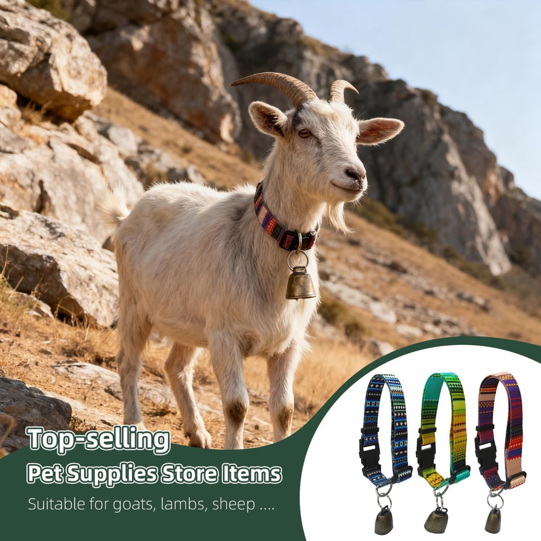 Goat Collars and Bells，Durable Nylon Adjustable Collar