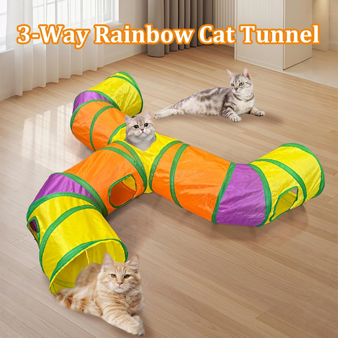 3-Way Cat Tunnels for Indoor Cats with Peek Hole