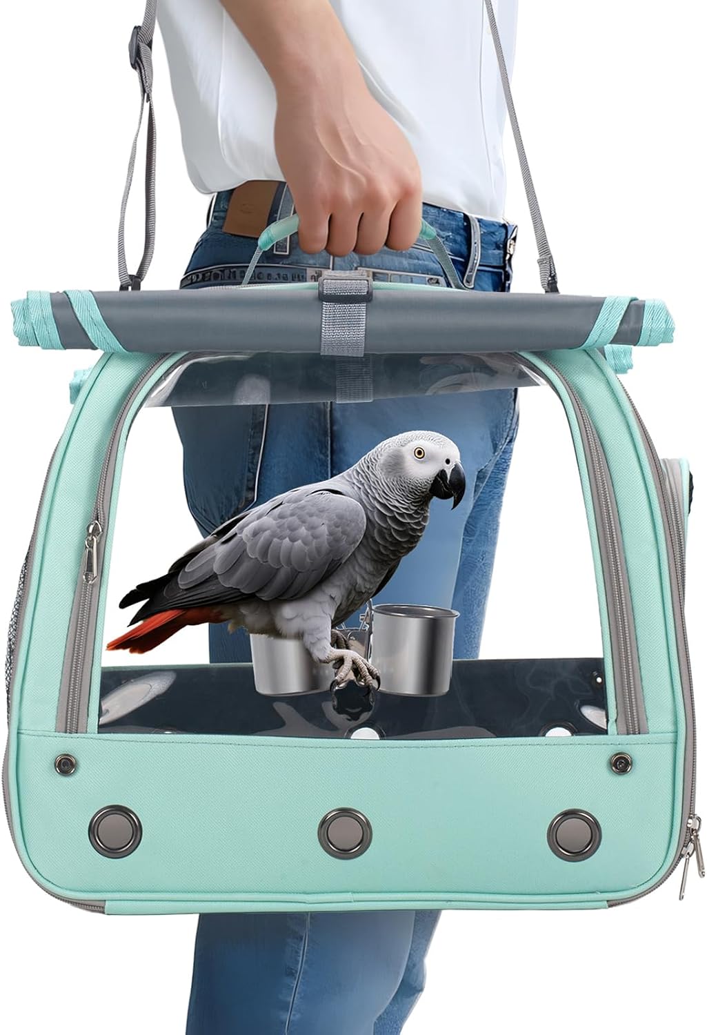 Bird Carrier Parrot Travel Cage with Perch, Food Bowl