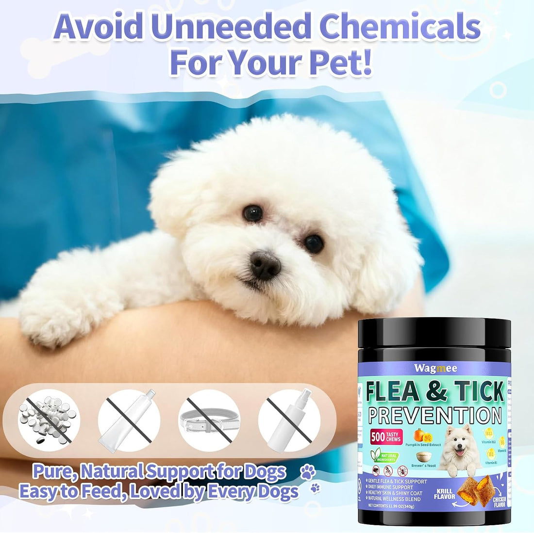 Flea and Tick Prevention for Dogs, 500 Crunchy Tasty Chews