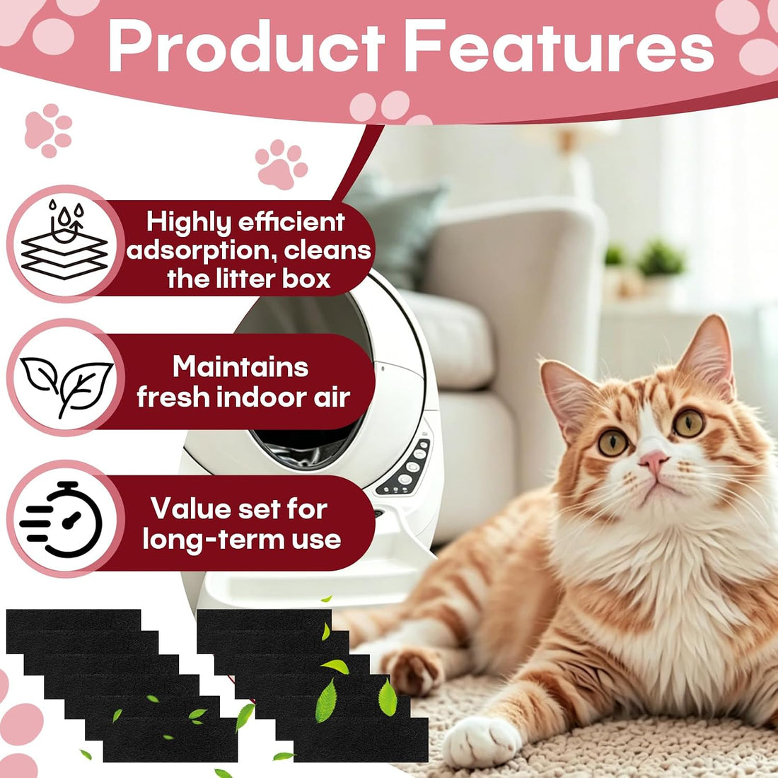 12-Pcs 10 x 3.6 x 0.25 in Activated Carbon Litter Box Filter