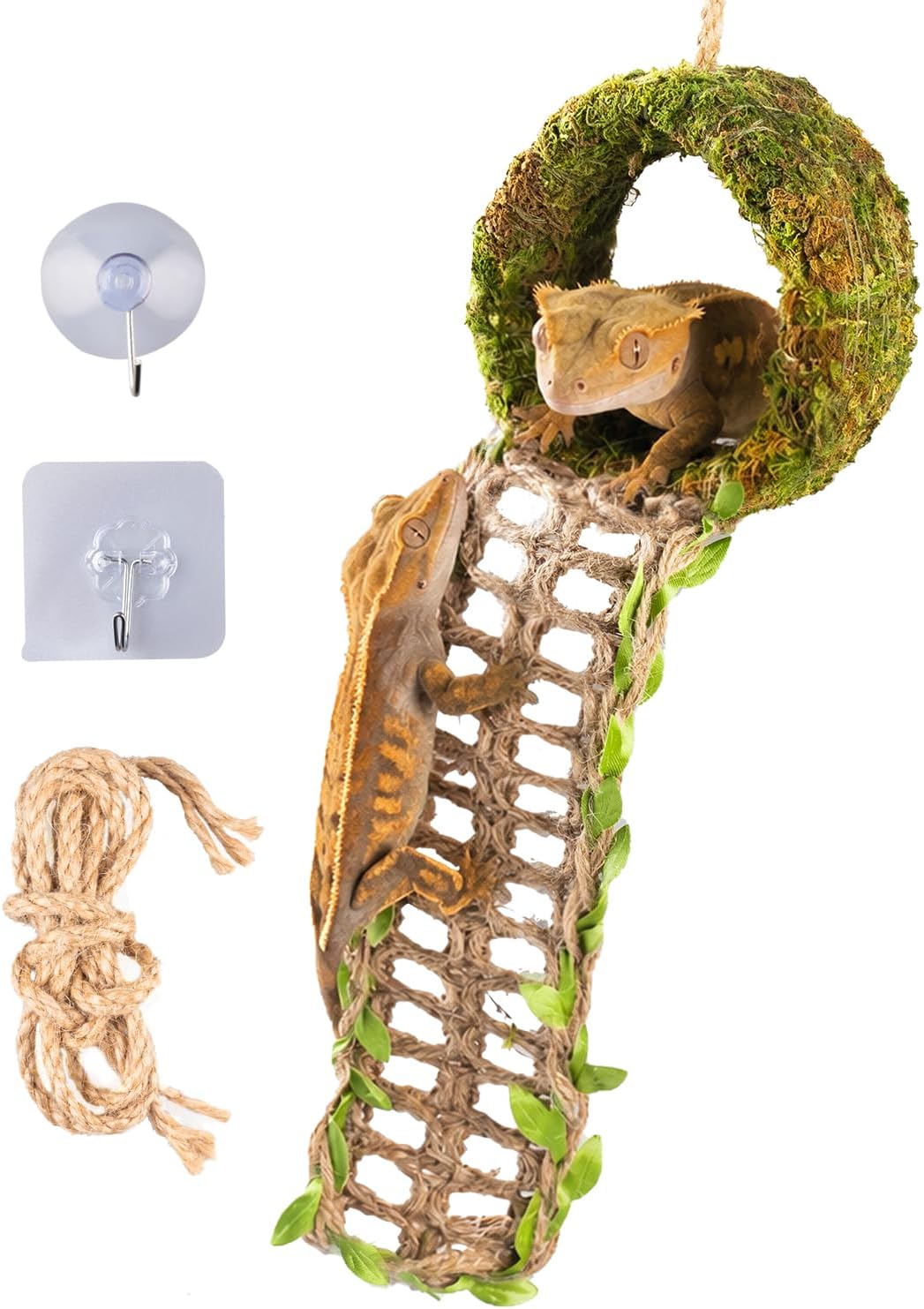 Crested Gecko Hide, Hanging Moss-Style Reptile Hideout with Rope