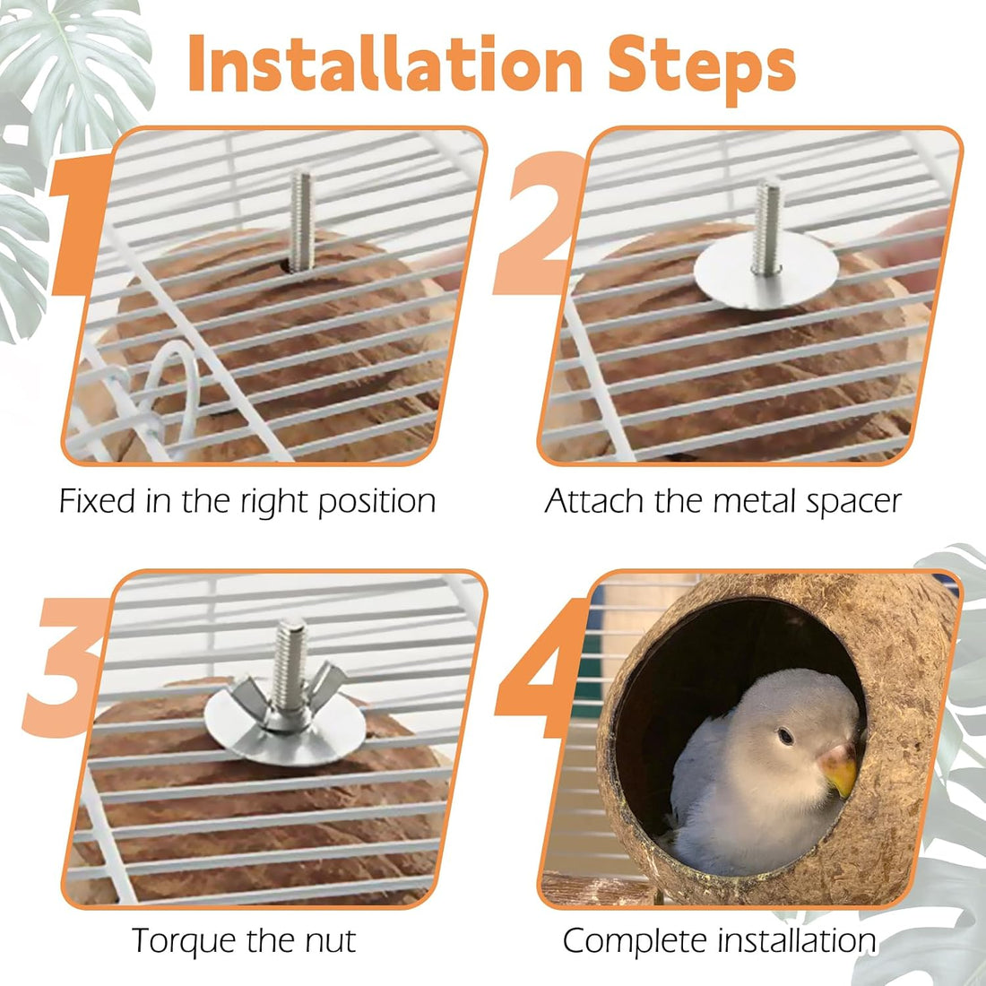 Bird Coconut House for Cage Natural Coconut Shell Parakeet Nest Hut