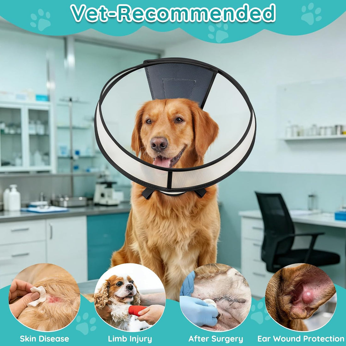 Clear Dog Cone Collar After Surgery, Extended Cone to Stop Licking