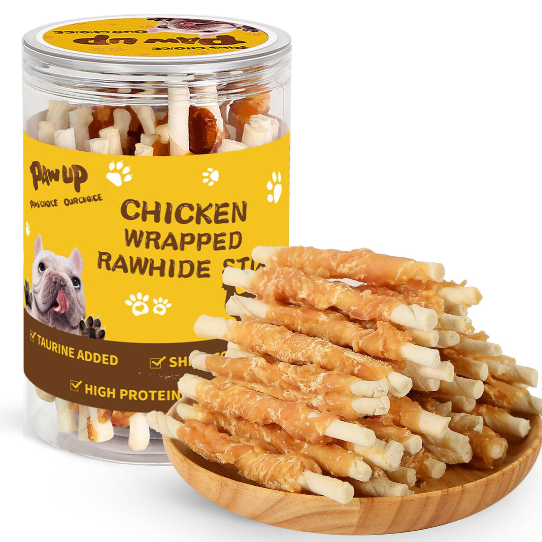 PAWUP Dog Treats Chicken Wrapped Rawhide Sticks Long Lasting Dog Chews