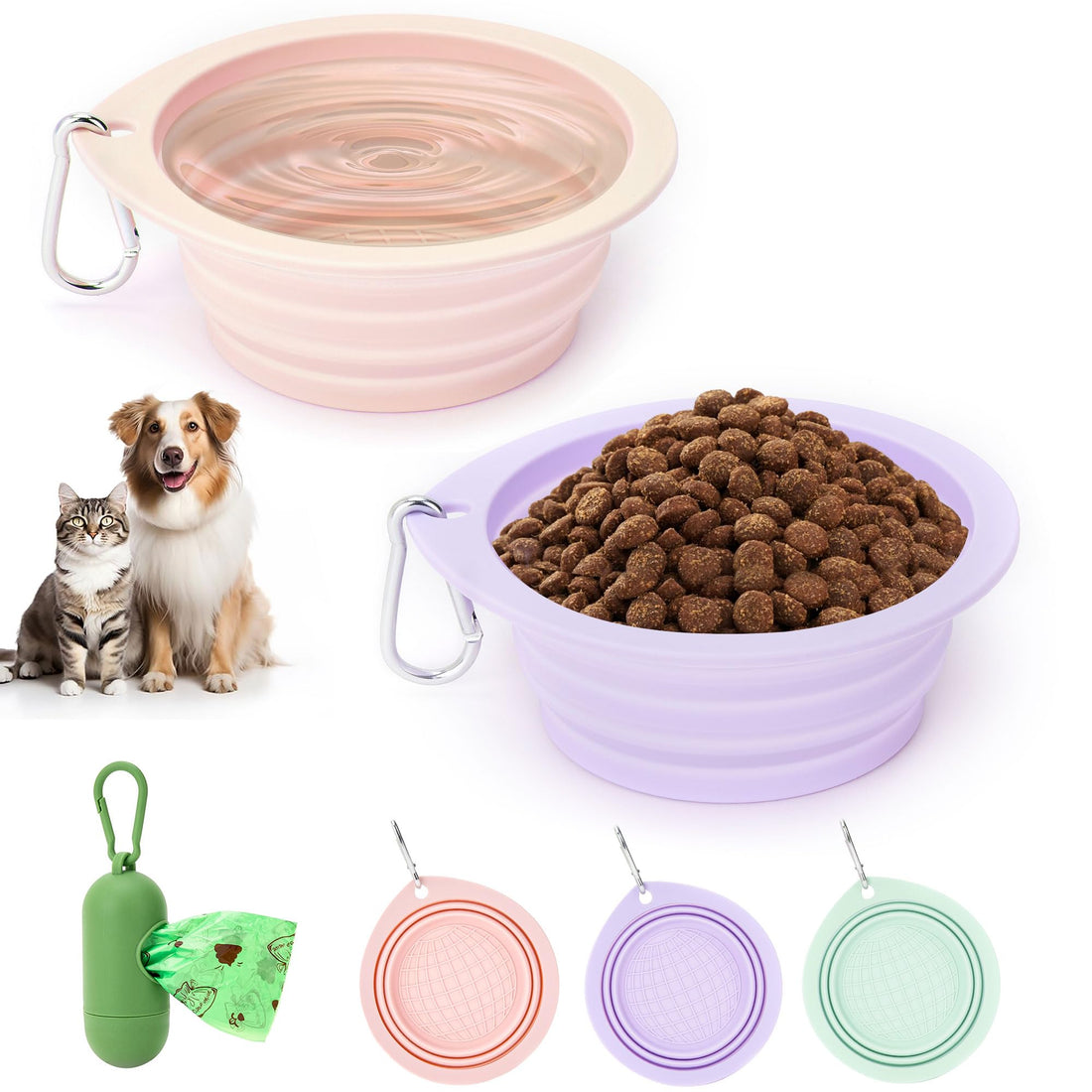 sonluk 3 Pack Collapsible Dog Bowls,Pet Bowls with Pet Poop Bag