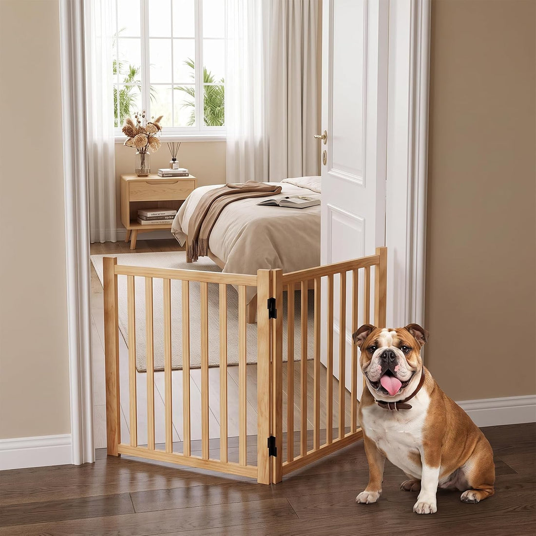 Wooden Freestanding Dog Gates Indoor- 23" Height 2 Panels