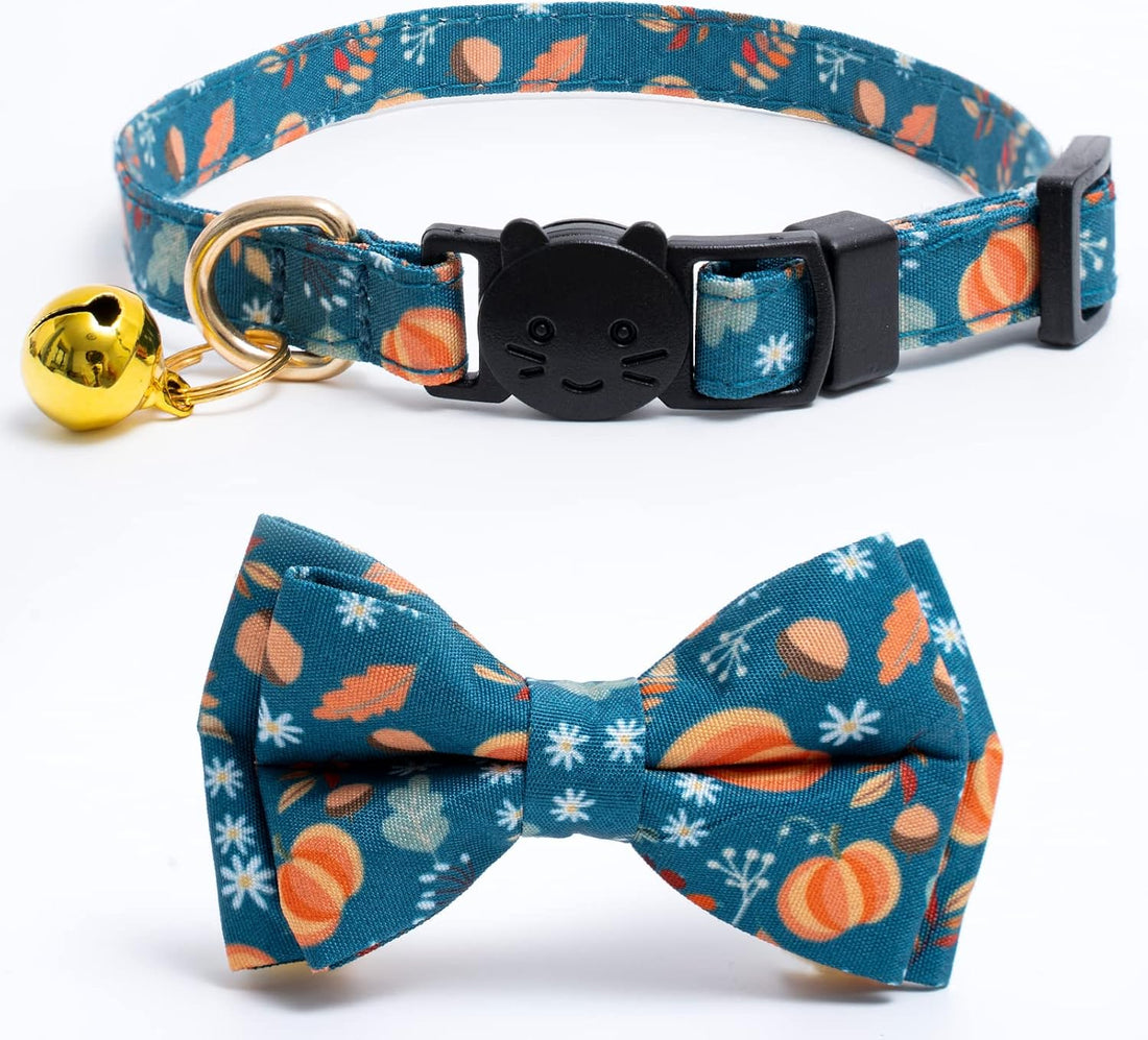 2 Pack Breakaway Fall Cat Collar with Bow Tie Orange Green