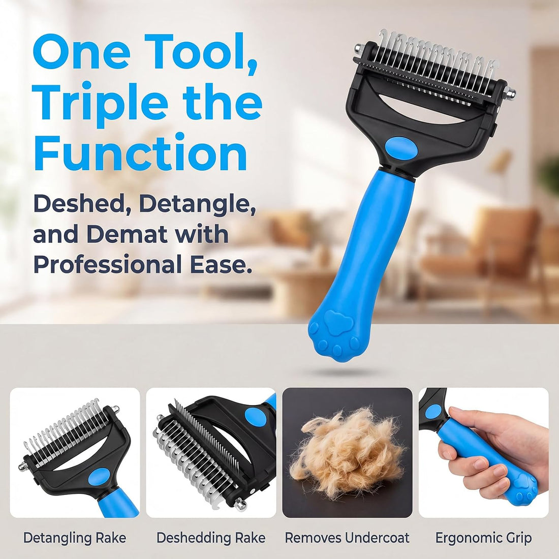 Undercoat Rake for Dogs ，3-in-1 Dematting Comb for Dogs
