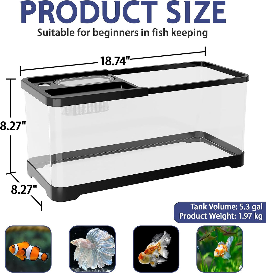 5.3 Gallon Fish Tank, Betta Fish Tank, Starter Kit
