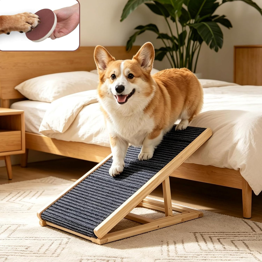 Dog Ramp for Bed Sofa 3 Adjustable Heights with Nail Scratch Board