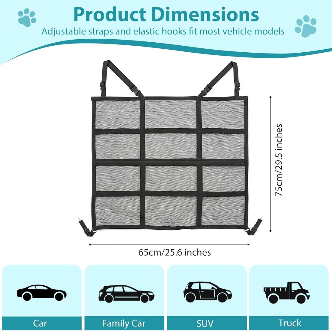 VavoPaw Dog Car Barrier, Car Net for Dog, Pet Barrier for SUV/Truck
