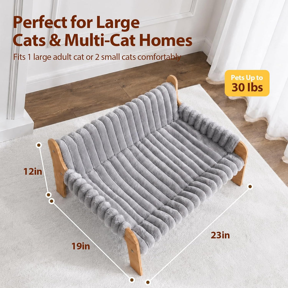 Jiupety Elevated Cat Couch for Indoor Cats Wooden Cat Sofa for Kitty