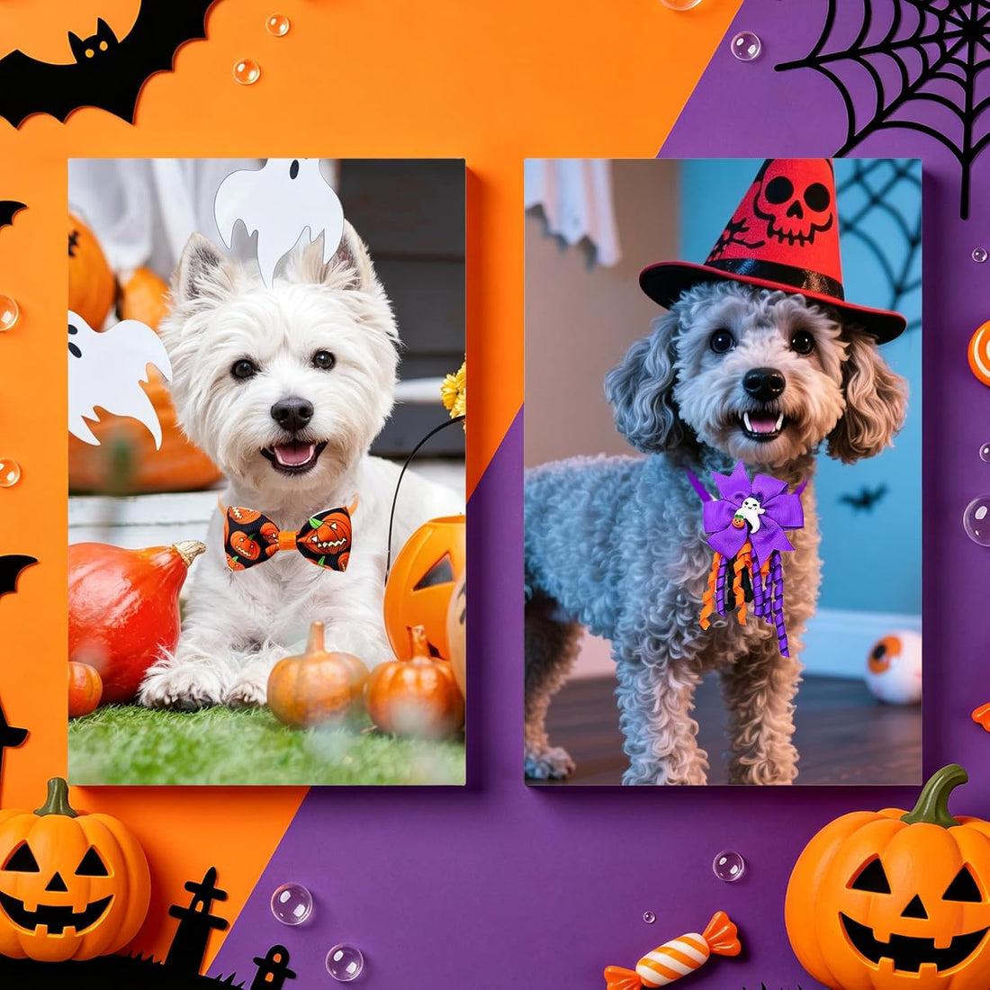 16Pcs Halloween Dog Bow Tie for Small Medium Dogs