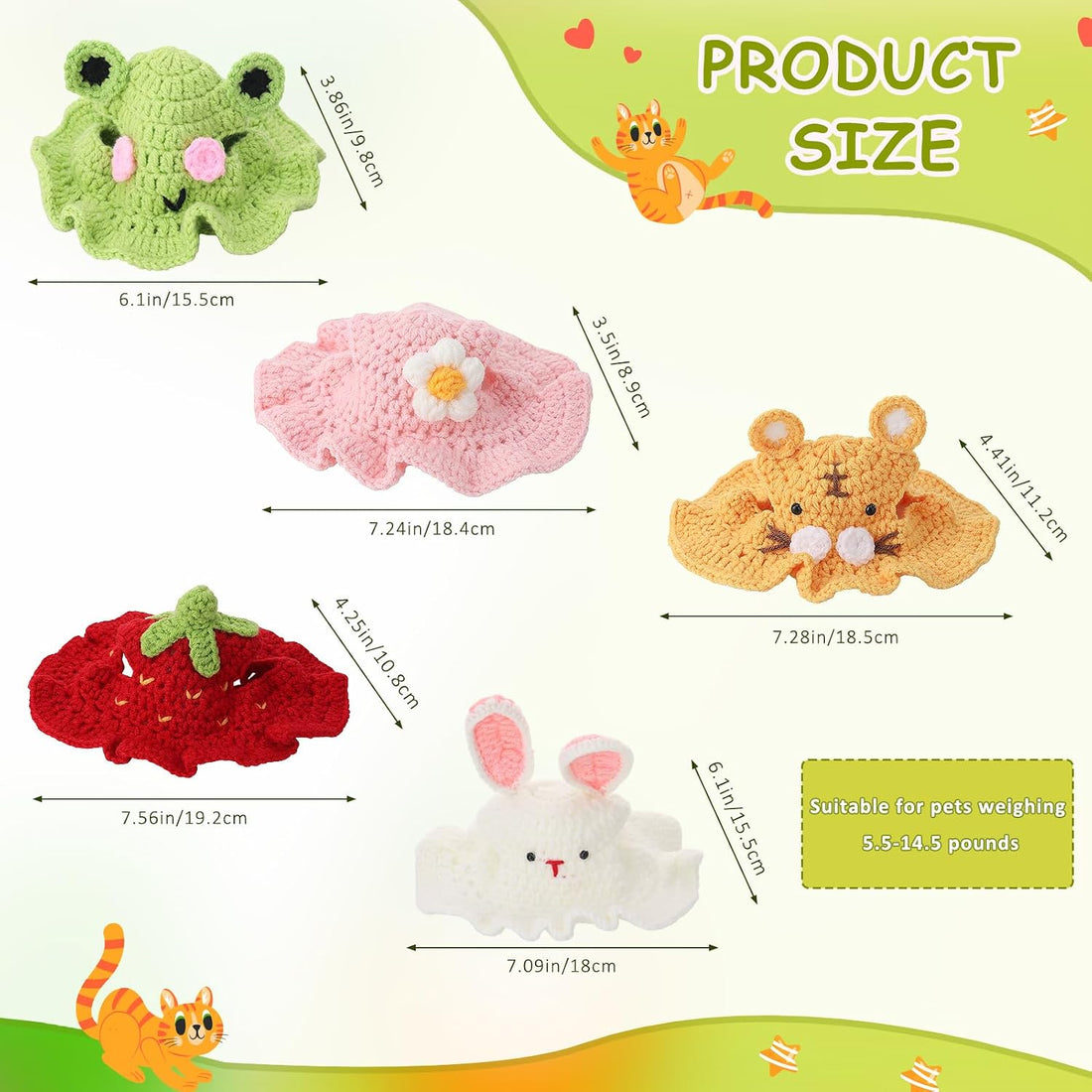 Guiqulai 5 Pack Cute Knitted Cat Hats Dog Hats