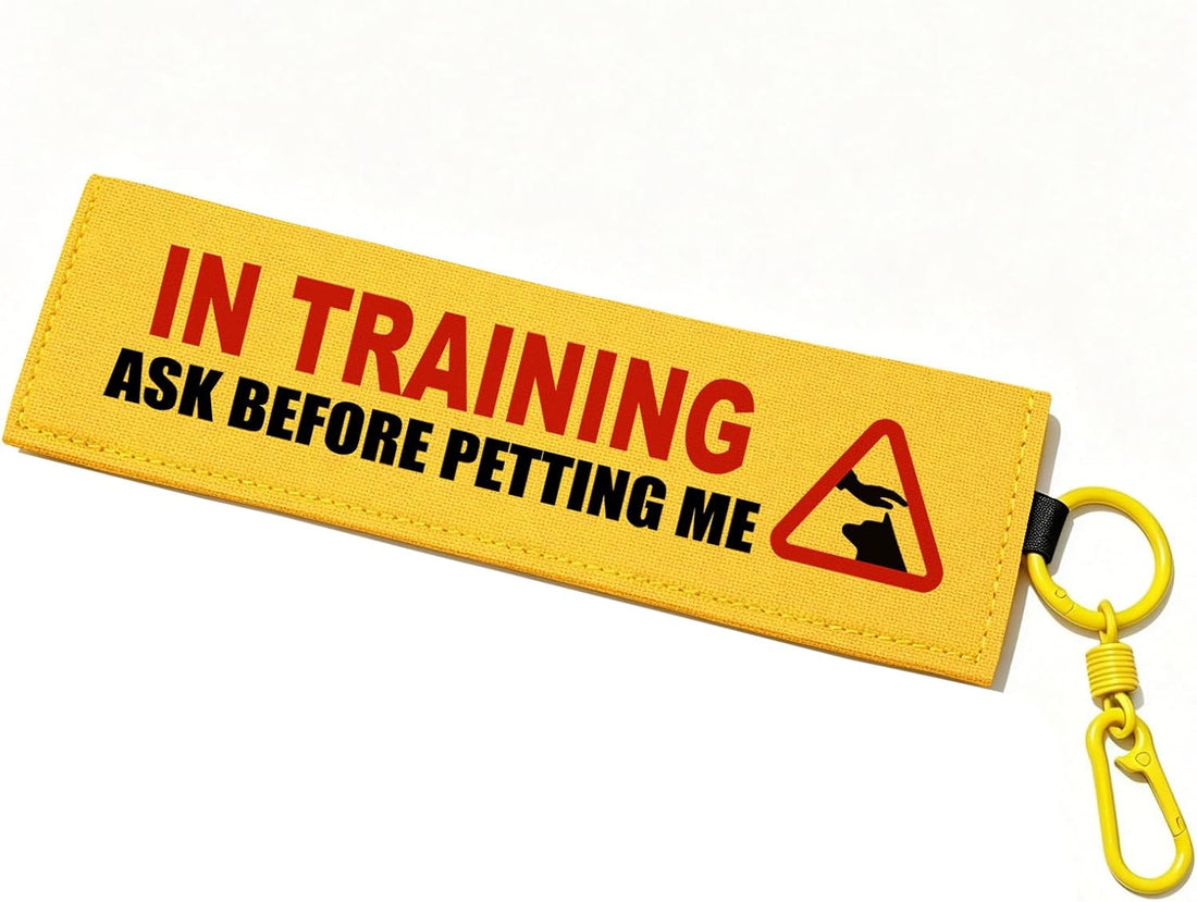 Yellow Adopt Me Dog Leash Sleeve Warning Wrap with Hook Carabiner