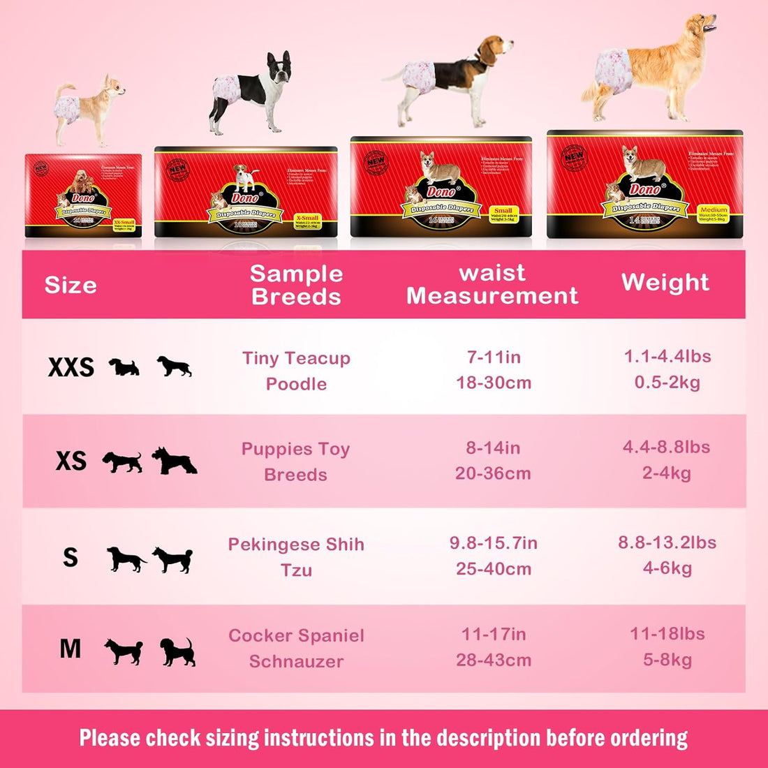 Dono Disposable Pet Diapers for Female Dogs Super Absorbent Soft