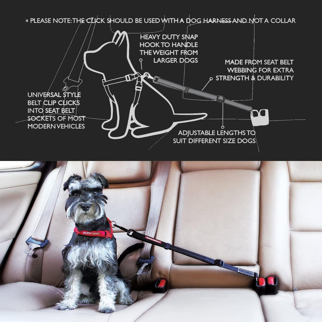 EzyDog Click - Dog Seat Belt Car Restraint - 17in - 26in