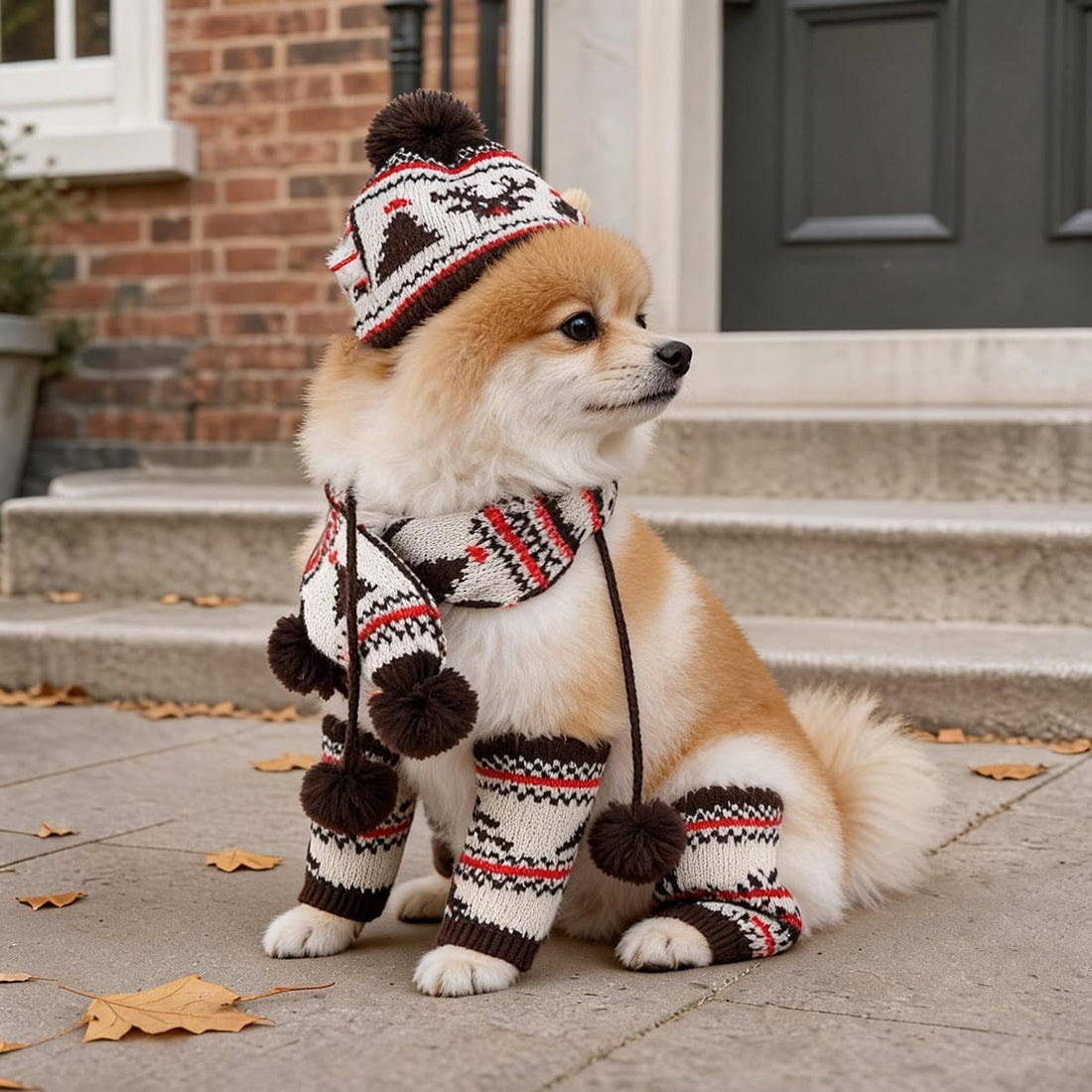 Dog Hat & Scarf Set, Knitted Pet Christmas Winter Warm Caps