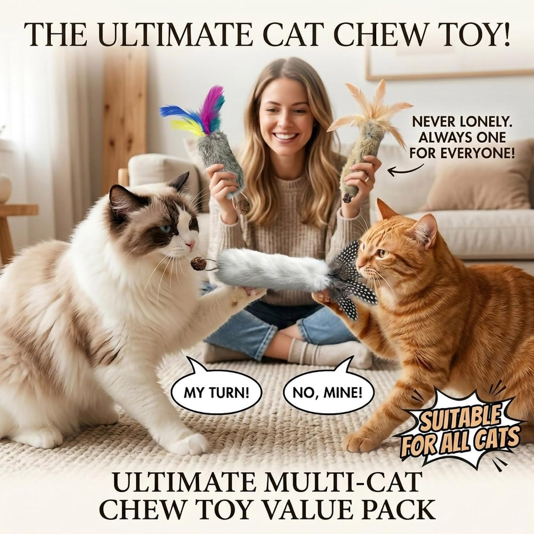 Cat Toy Rabbit Fur Feather 3pcs Gall Fruit Treat Kitten Kick Indoor