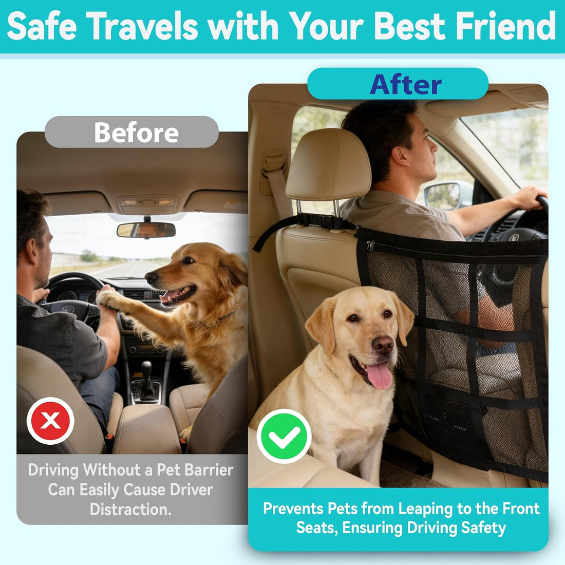 Dog Car Barrier,9-Grid Reinforced,Easy-Install Car Net for Dogs