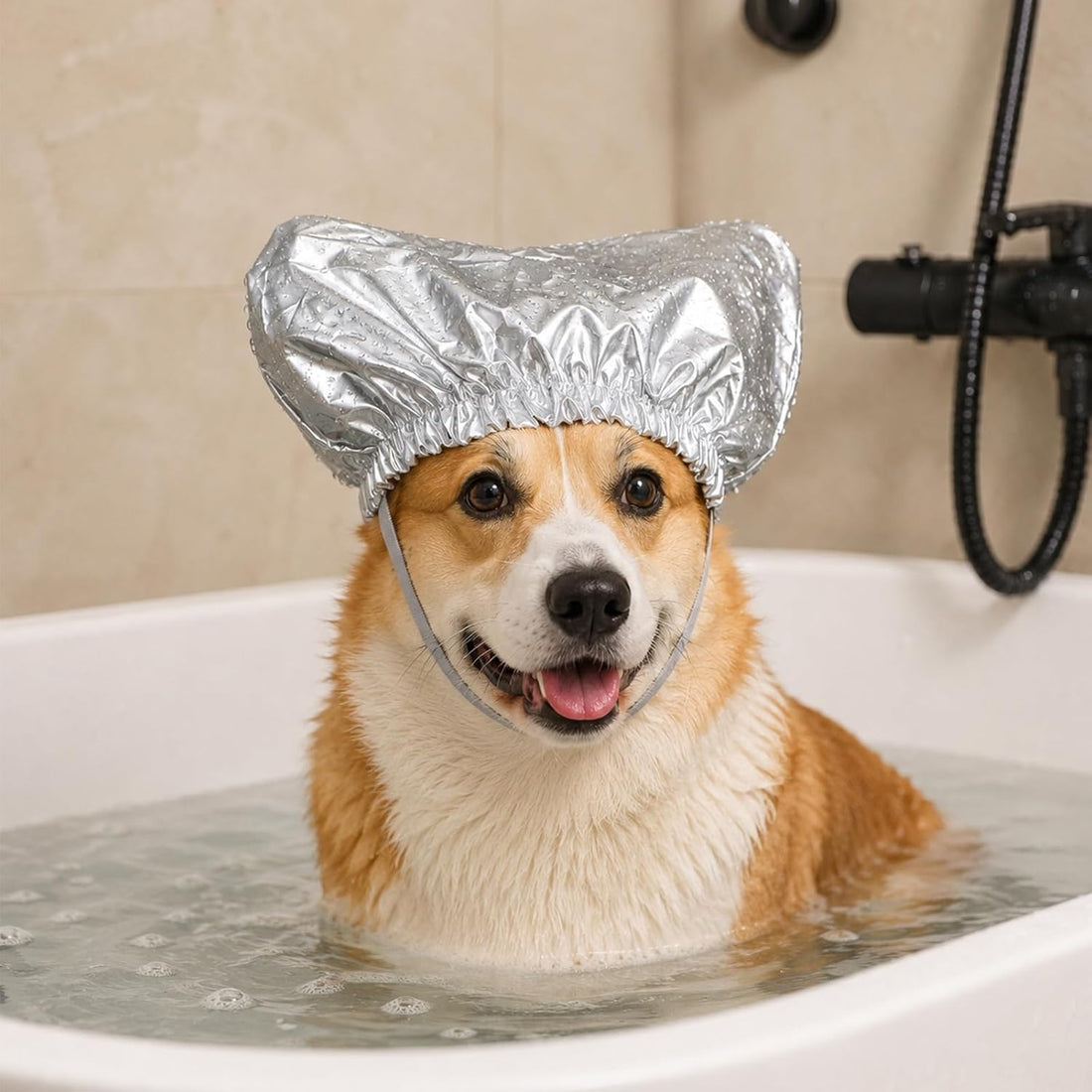 2Pcs Waterproof Pet Shower Cap Reusable Dog Bonnet for Bathing S&M